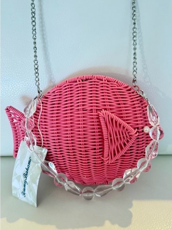 Tommy Bahama Handbags - Tommy Bahama Hot Pink Fish-Shaped Wicker Crossbody & Beaded Handbag Strap NWT